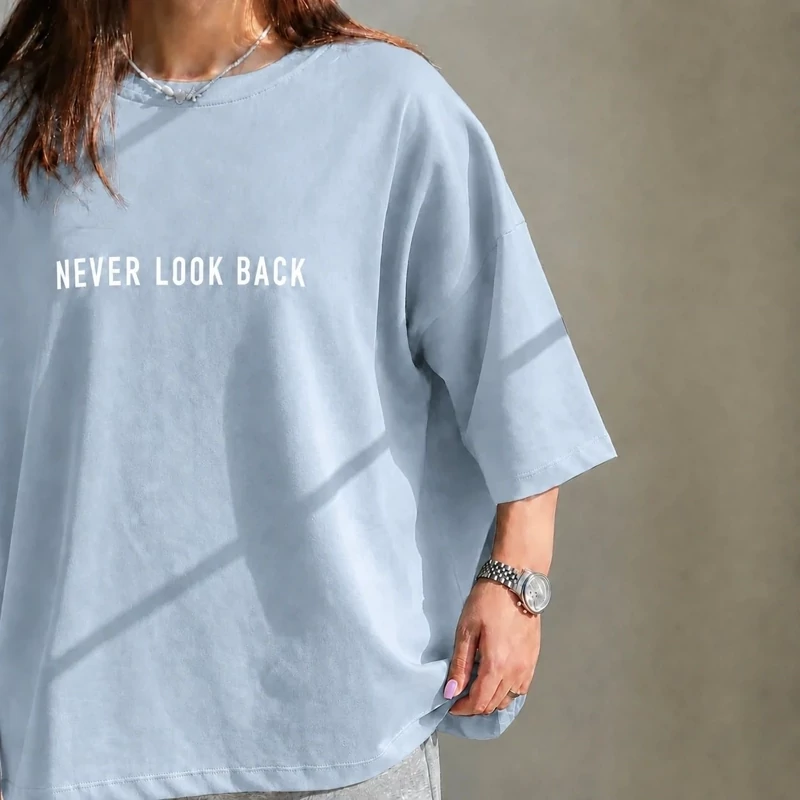 تیشرت باکسی دخترانه زنانه تابستانی مدل Never look back